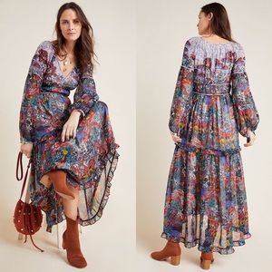 Maeve by Anthro maxi tiered dress mixed floral